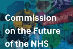 A montage of colourful images with the words Commission on the Future of the NHS in white over the top.