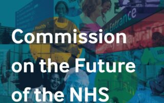 A montage of colourful images with the words Commission on the Future of the NHS in white over the top.