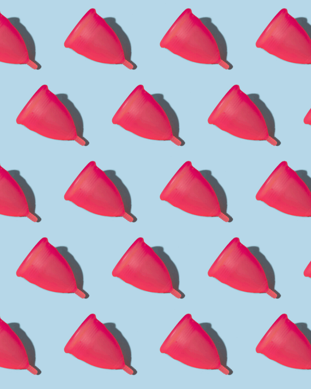 Row of menstrual cups Row of menstrual cups