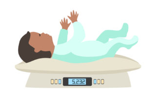 Graphic image of a baby lying on a newborn scale