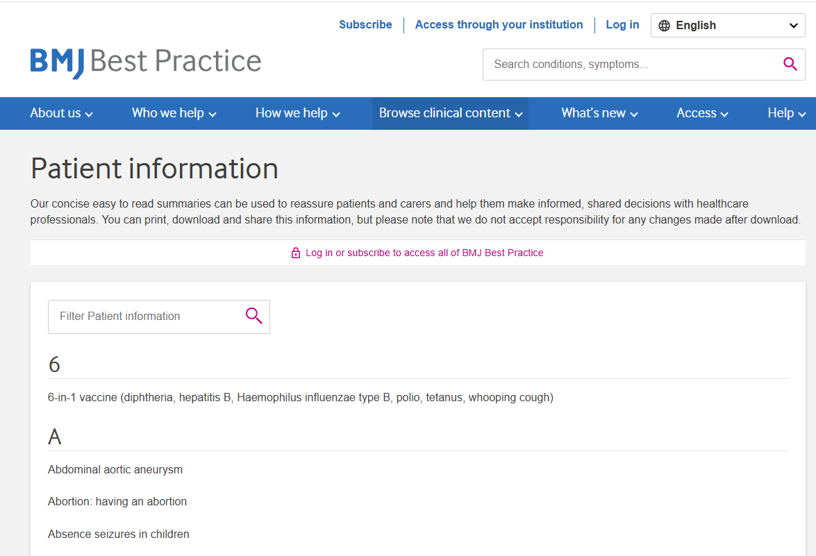 BMJ Best Practice patient information