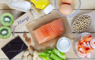 Composition with common food allergens including egg milk soya nuts fish seafood wheat flour mustard dried apricots and celery