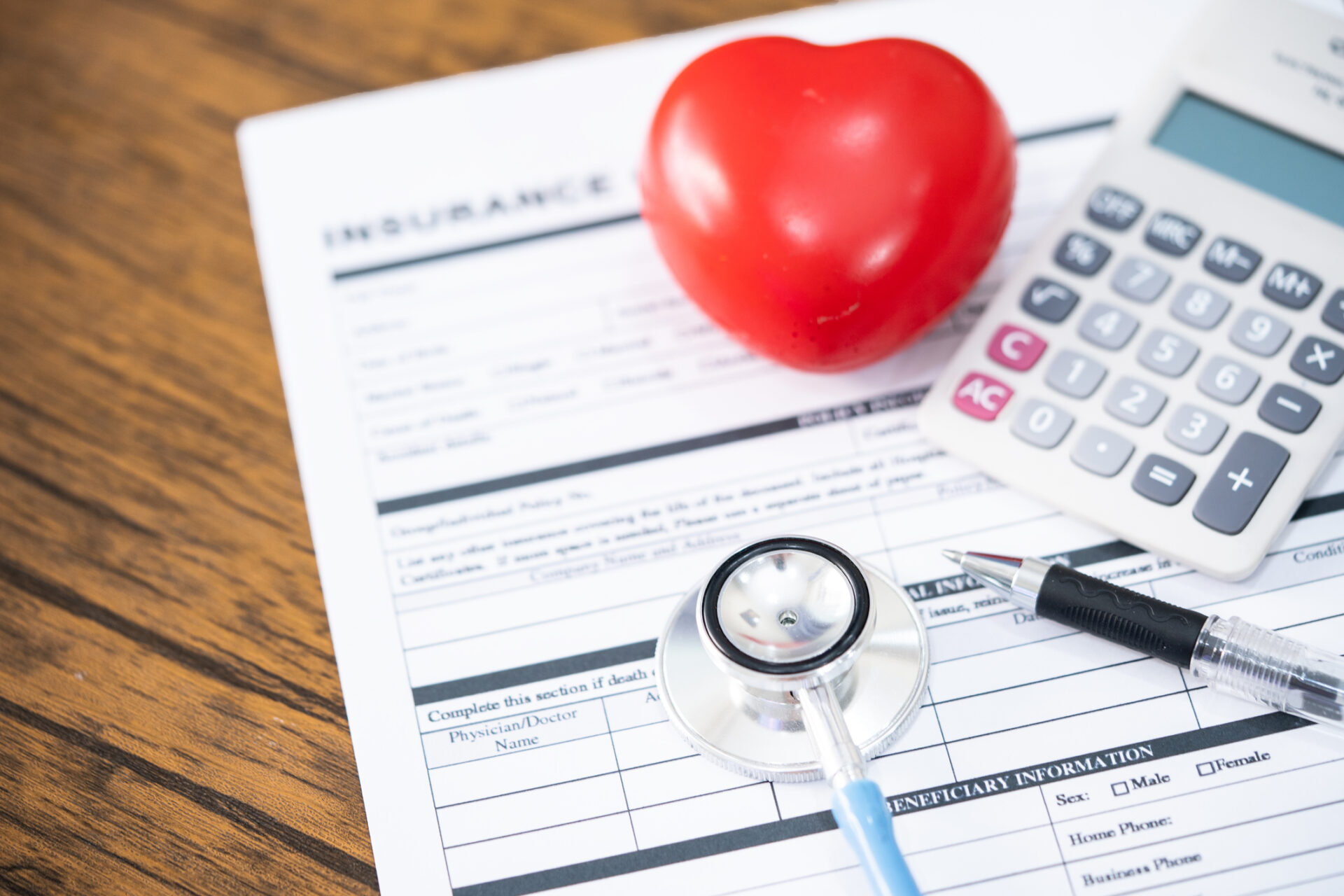 Health insurance conceptCost of health care conceptHeart Stethoscope and heartdiagnose