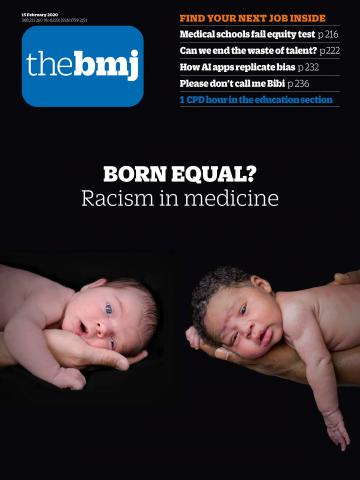 Image of the bmj cover showing Born equal context
