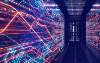 Abstract image of a data center communication using optical semiconductors.