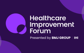 Healthcare Improvement Forum title on a dark purple background with overlapping purple circles.