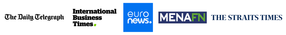Logos of five news outlets: The Daily Telegraph, International Business Times, euronews, MENAFN, and The Straits Times.