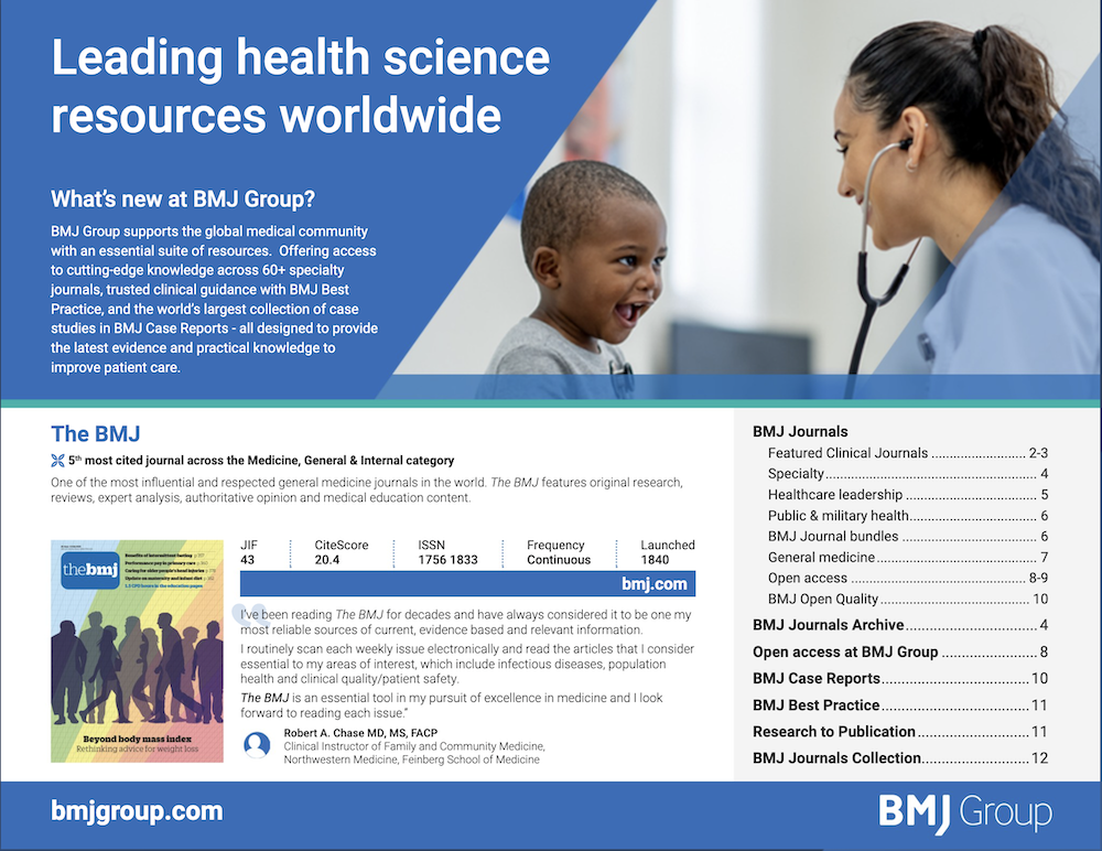 Front cover of BMJ Product Brochure