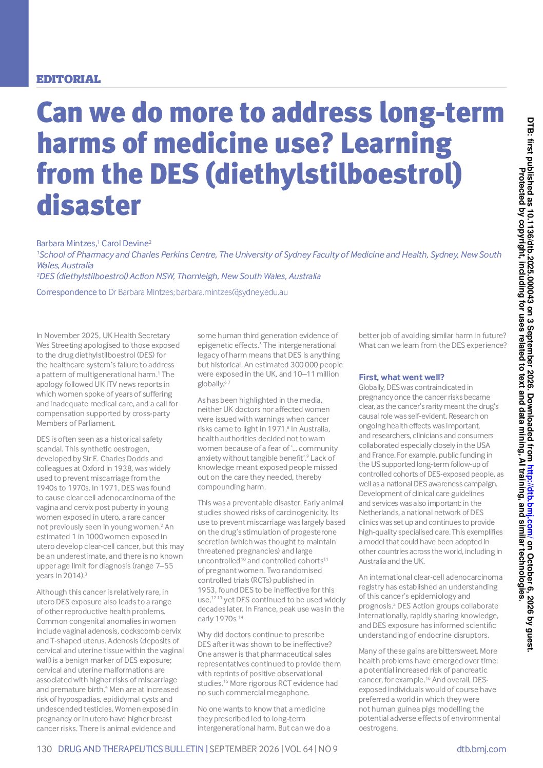 Can we do more to address long-term harms of medicine use? Learning from the DES (diethylstilboestrol) disaster